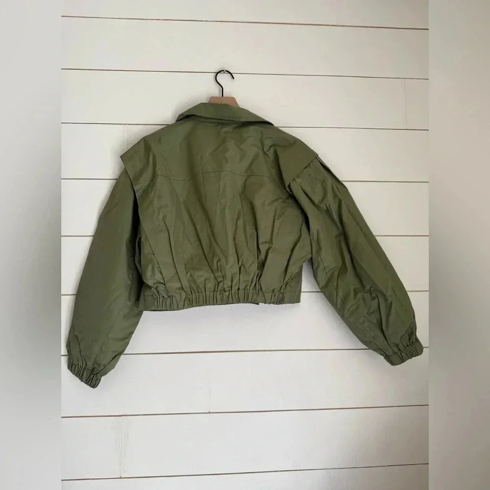 NWOT Free People Looking Glass Cropped Trench Coat in Loden color Small